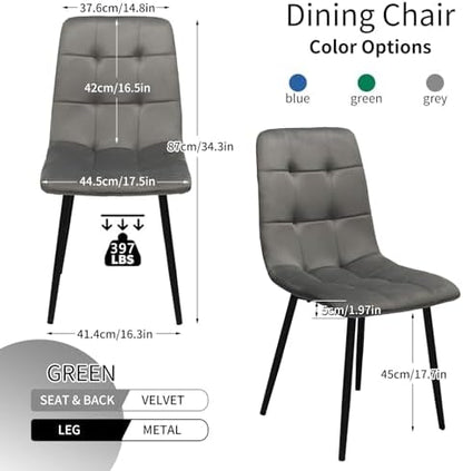 Velvet Dining Chairs Set of 4, Mid Century Upholstered Gray Dining Room Chairs Tufted Upholstered Kitchen Chairs Set of 4 for Dining Room, Bedroom, Living Room, Gray