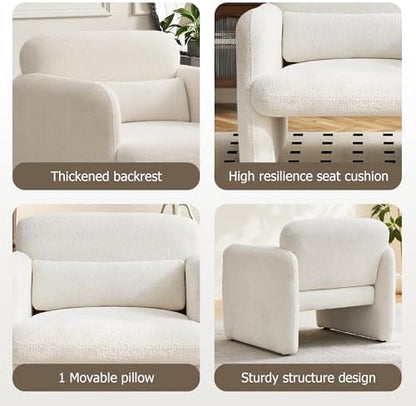 33.86" Accent Chairs, Modern Velvet Fabric Arm Chair Comfy Upholstered Armchair Leisure Single Sofa Chair with a Waist Pillow for Bedroom, Office and Living Room (Beige)