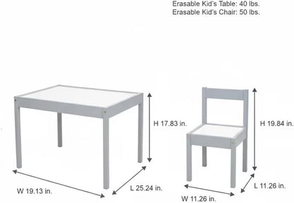 3-Piece Dry Erase Activity Table and Chair Set for Learning, Drawing & Creative Play