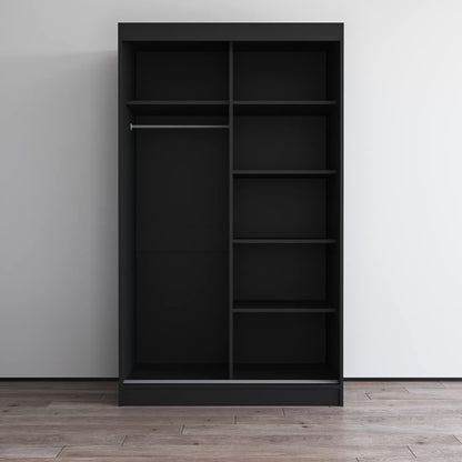 Meble Furniture Aria 2D Wardrobe with Mirror Doors — Spacious Storage with Shelves and Hanging Space — Modern Bedroom Closet — Black, 80" H x 47/59" W x 26" D