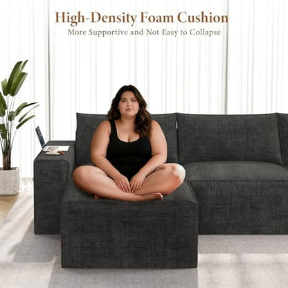 Vesgantti 114" L Shaped Couch, Deep Seat Sectional Sofa, Black | Oversized 3 Seater Modular Couch with Ottoman, Cloud Sofa for Living Room, No Assembly Required, Free Combination, Chenille