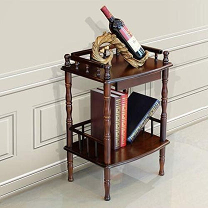Telephone Table, European Side Table,Solid Wood Sofa Side Table, Casual Small Coffee Table,Plant Stand/Telephone Stand,2-Story Bedside Table with Drawe(Brown-18.11 * 14.17 * 26.77in