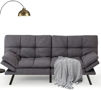 Opoiar Futon Sofa Bed Convertible Memory Foam Couch Bed, Modern Sleeper Sofa with Adjustable Armrests&Backrests, Christmas Futon Sets for Compact Living Spaces Office Dorm Bonus Room,Grey