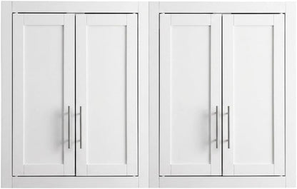 Furnifact White 2-Piece Wall Kitchen Cabinet Set, MDF Birch Veneer, Floating Mounted Kitchen Storage, Pantry Wall Organizer