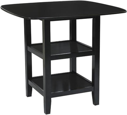 MAKLAINE 5 Piece Solid Wood Counter Height Dining Set, Black Finish, Table with 2 Shelves and 4 X-Back Chairs, Faux Leather Seat Upholstery, 39.5 in Table for Kitchen or Dining Room