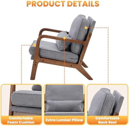 DUMOS Mid Century Modern Accent Chair, 16'' Seat Height Cozy Lounge Chair