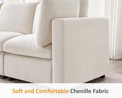 VANOMi Sectional Sofa with Convertible Sleeper Modular Couch,Chenille,Beige | Convertible,Washable,Removable Cover,Modern,Comfortable