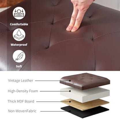 Joveco Faux Leather Storage Ottoman Bench Rectangle 24 Inch Foot Rest Ottomans (Brown)