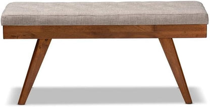 Baxton Studio Alona Mid-Century Modern Light Grey Fabric Upholstered Wood Dining Bench