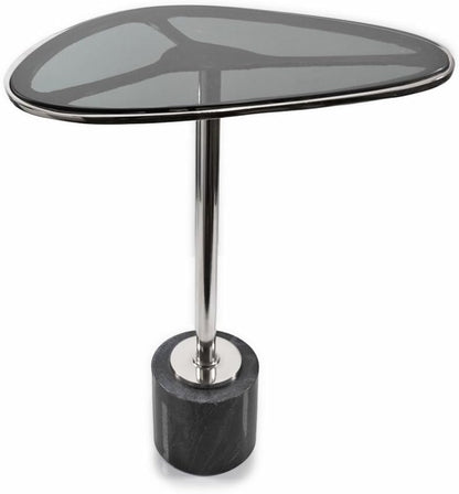Modern Day Accents 3741 Moderna End Table, Marble and Glass Side Table with Polished Aluminum Frame, Egg-Shaped Smoked Glass Top, Entry Table, Black Marble, Contemporary End Tables, 22.25" H