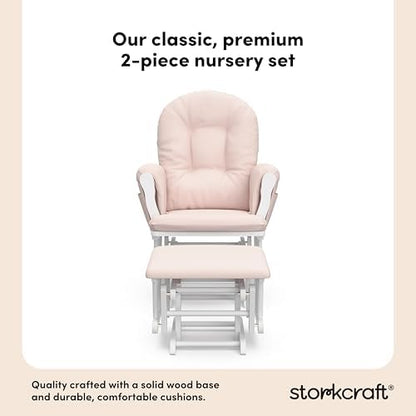 Storkcraft Premium Hoop Glider & Ottoman, White/Pink