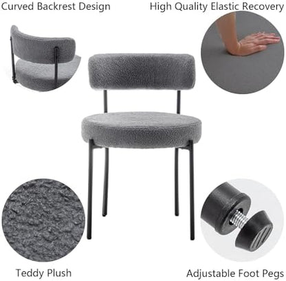 Cinxzar Grey Boucle Dining Chairs Set of 6, Upholstered Dining Room Chairs with Black Metal Legs, Modern Dining Chair for Dining Room, Kitchen