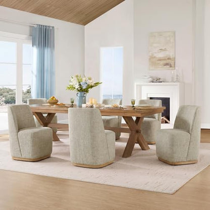 CHITA Upholstered Rolling Dining Chair on Casters Set of 4, Oatmeal | FSC Certified Modern Fabric Dining Chair with Casters, Boucle Dining Chairs for Reading Room Kitchen Dining Room