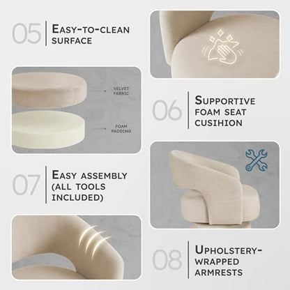 Lexicon Swivel Accent Chair, Modern Velvet Round Barrel Chair, Taupe | Swivel Chair with Open Back, Plush Foam Cushions, Metal Swivel Base for Living Room/Bedroom/Office/Small Spaces