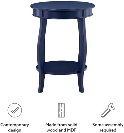 Pemberly Row Wood Accent Side Table, 18.25 x 18.25 x 24 in, Navy Blue Finish, Timber Wood and MDF, Cabriole Tapered Legs, Contemporary Design, Bottom Shelf for Storage, Functional for Living Room or