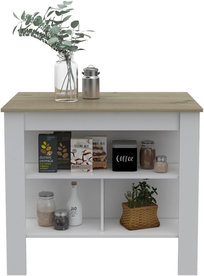 Kitchen Island with Three Storage Shelves and Four Legs | Tabletop with silver nanoparticles for reduction