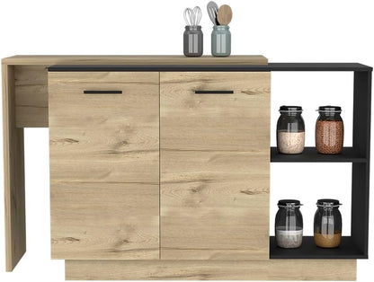 Kitchen Island with Double Doors and Three Shelves in Black | Includes two external shelves and three interior shelves for storage