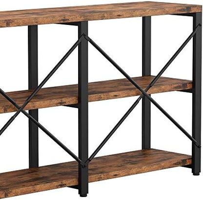 IRONCK Console Table, 3-Tier 55 in Entryway Table, Vintage Brown | Engineered wood shelves, 300 lb shelf. P2 MDF, X-bracing, adjustable feet. Anti-tip kit for entryways or living rooms.