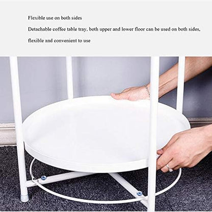 Telephone Table, Tray Metal End Table,Side Table Round Tray,Removable Tray Outdoor & Indoor Drink,Snack Coffee Table,Telephone Table,3 Colors,2 Layers (Color:White,Size:1