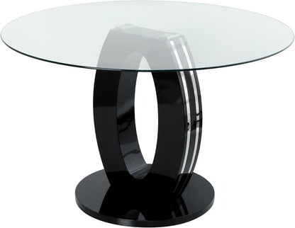RGZ 47'' Modern Luxury Clear Glass Round Dining Table for 4-6, Glass Circle Top Kitchen Table with Elegant Silver Decorative Strips & Black Base, Circular Apartment Dinner Table for Home, Living Room