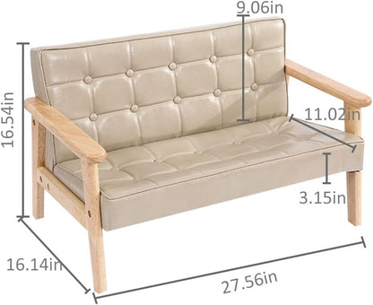 Sofa Chair: Solid Wood Arm & PU Leather Fabric Seating Chair Photography Prop Bench Photoshoot Photo Posing Props for Camel Loveseat