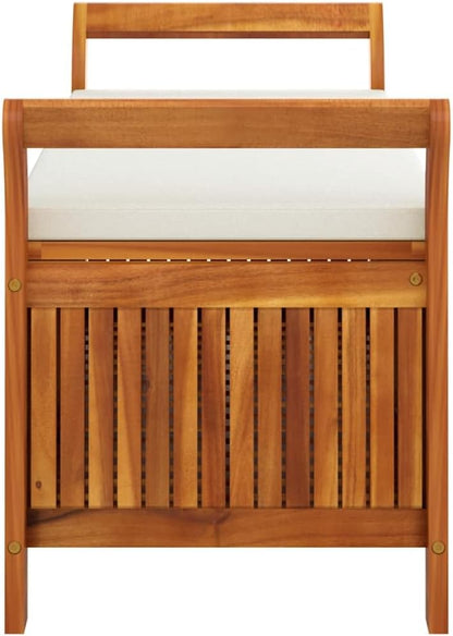 Outdoor Storage Bench with Cream Cushion, 49.6 Inch Acacia Wood Garden Seating with Under Seat Storage, Weather-Resistant Patio Entryway Furniture for Backyard Deck