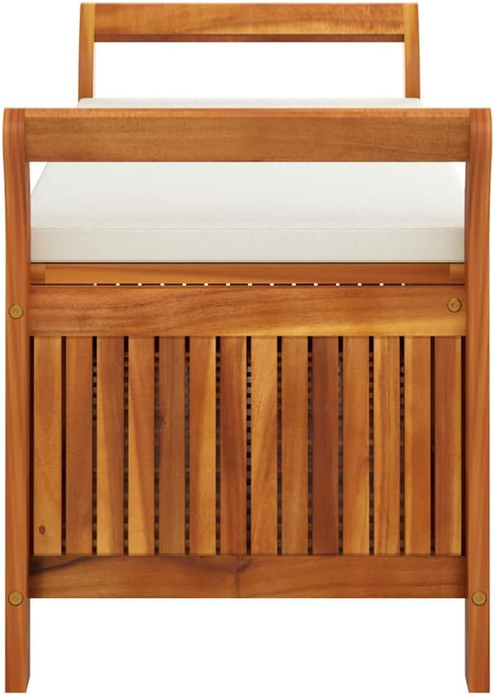 Solid Acacia Wood Patio Storage Bench 49.6 Inch | With Cushion, Curved Arms, Ample Storage for Pillows and Blankets, Assembly Manual Included