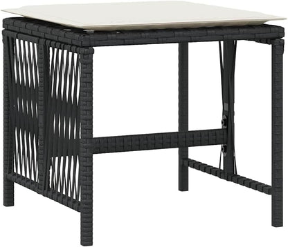Set of 4 Poly Rattan Outdoor Stools with Removable Cushions, Black and Cream Patio Stool Set, Powder-Coated Steel Frame, 242.5 lbs Capacity for Adults
