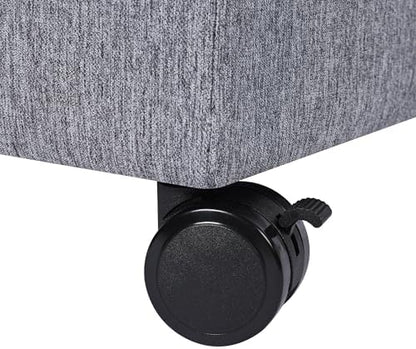 Homebeez 18" Square Storage Ottoman with Wheels, Tufted Linen Cube | Rolling Ottoman with Storage, Coffee Table Ottoman for Couch, Modern Footrest for Living Room Bedroom, Grey