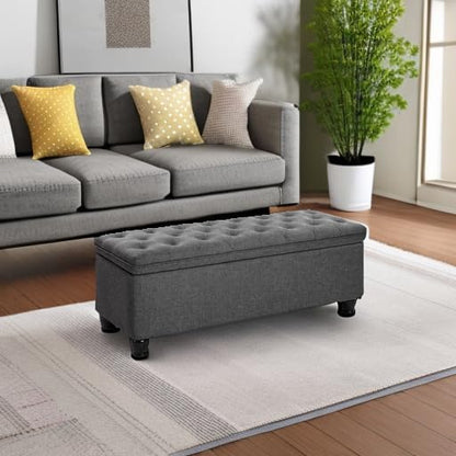 SONGMICS Storage Ottoman, 46.5 Inches Bedroom Bench, Solid Wood Legs