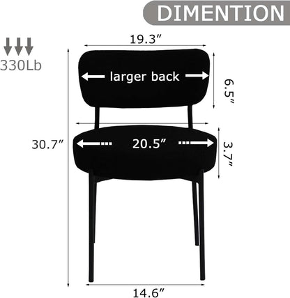 Black Boucle Dining Chairs Set of 6, Upholstered Dinner Chair with Metal Frame, Dining Room Chairs with Padded Seat, Round Modern Seating for Living Room