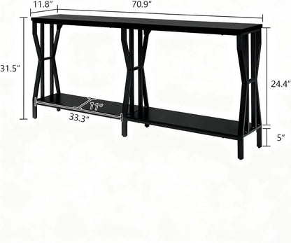HOMISSUE Sofa Console Table, 70.9" Extra Long Sofa Table with 2-Tier Storage, Industrial Narrow Console Tables Behind Couch, Hallway Table for Entryway, Living Room, Black