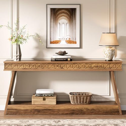 Tribesigns 70.9 Inch Extra Long Console Table for Entryway, 2-Tier | Narrow Sofa Table, Behind Couch Table, Farmhouse Entryway Table with Storage, for Living Room, Hallyway, Foyer, Rustic Brown