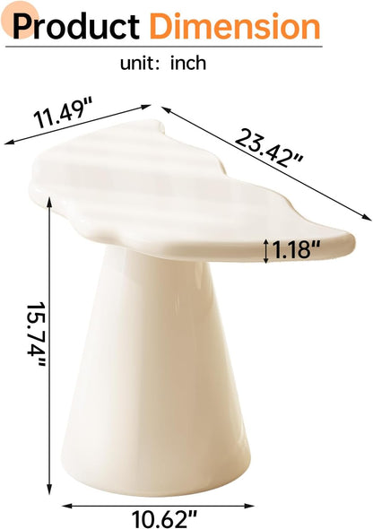 Cloud Shape End Table, Modern Accent Cocktail Table for Small Space Living Room, Tapered Pedestal Base Side Table, 15.74" Hight, Easy Assemble, Cream White