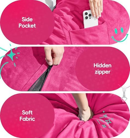 fond + found Small Bean Bag Chairs 2FT Comfy BeanBag Chair Velvet Fabric | Memory Foam,Washable Cover,Storage Pocket,Handle,Cozy BeanBag for Classroom Reading Bedroom Nook Gaming Lounging | Pink 2FT