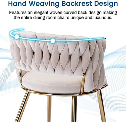 KCC Velvet Dining Chairs Set of 2,Woven Chairs with Metal Legs,Green | Modern Dining Chair with Metal Legs, Upholstered Dining Chairs for Dining Room, Kitchen, Vanity, Living Room
