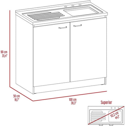 Pemberly Row 2 Piece Kitchen Set, Sink Cabinet and Pantry, White Manufactured Wood, Stainless Steel Countertop, 39.3 in Sink Cabinet with Storage, 71.3 in Pantry with Shelves for Kitchen Organization