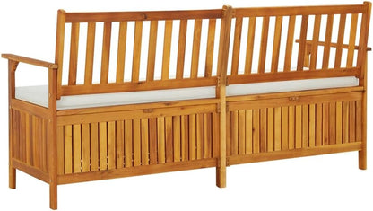 Outdoor Storage Bench with Cream Cushion, 67 Inch Acacia Wood Patio Entryway Furniture, Garden Deck Box with Seating and Padded Cushion, Brown