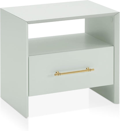 HOMES: Inside + Out Elle Modern 23-inch Rectangular End Table with Drawer and Open Shelf, Wooden Small Nightstand for Living Room, Home Office, Apartment, Small Spaces, Mint Green