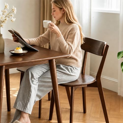 Walnut Dining Chairs Set of 2, Solid Oak Wood | Mid Century Modern, Armless & Curved Back. Heavy Duty 400 LBS, Easy Assembly. for Kitchen, Dining Room & Breakfast Nook