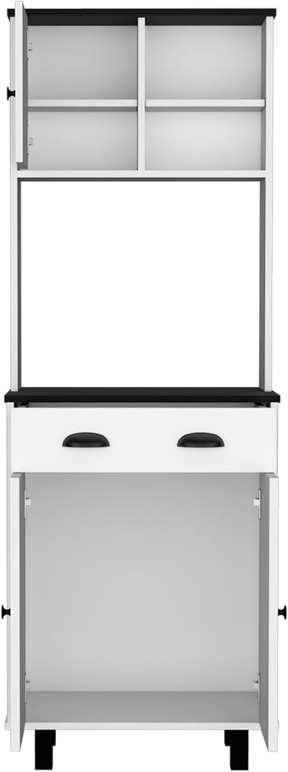 Waco 67" H Kitchen Pantry with Two Cabinets, Two Open Shelves, and One Drawer,White/Black