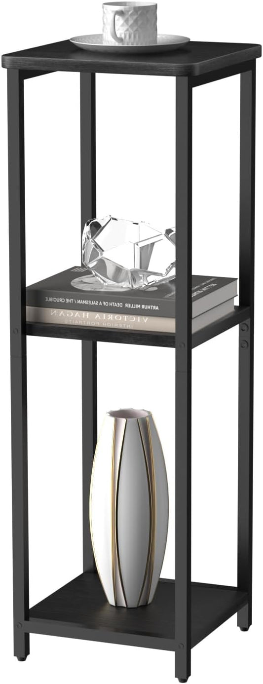 10" Wide Square Drink Table with Adjustable Feet - 3-Tier Small Side Table for Apartments, Balcony & Office | Space-Saving, Lightweight & Multi-Functional (Plants, Books, Drinks,Black)