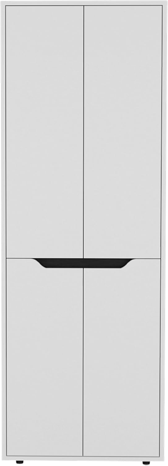 Modern Storage Cabinet Kitchen Pantry Four Doors Five Interior Shelves White Black Accent Kitchen Organizer