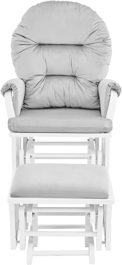 Madison Glider and Ottoman: White Wood and Gray Fabric for Comfort and Style