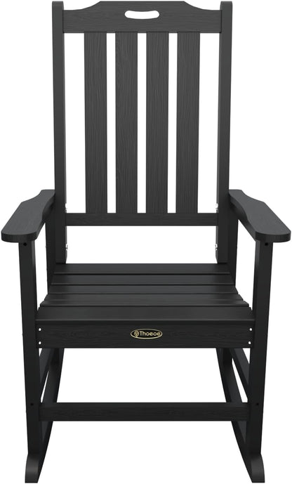 THOEOE Outdoor Rocking Chairs, Oversized Patio Rocking Chair | HDPE Outdoor Rockers for Front Porch, Patio, Backyard, Balcony and Garden. All-Weather High Back Design, Black