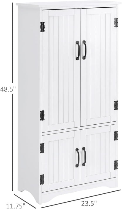 Farmhouse Kitchen Pantry Cabinet, 48.5" Tall Storage Organizer, White Cupboard