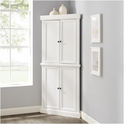 HomeStock Corner Pantry Cabinet - Tall White Kitchen Storage, 2 Stackable Units