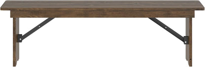 Flash Furniture Hercules 60x12 in Commercial Folding Bench, Rustic | Foldable Locking Legs, Farmhouse, Rustic