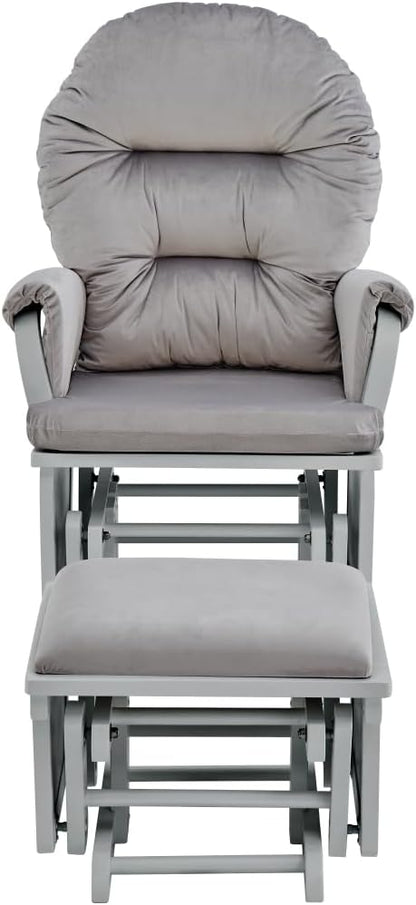 Madison Glider and Ottoman: Gray Wood & Light Gray Fabric