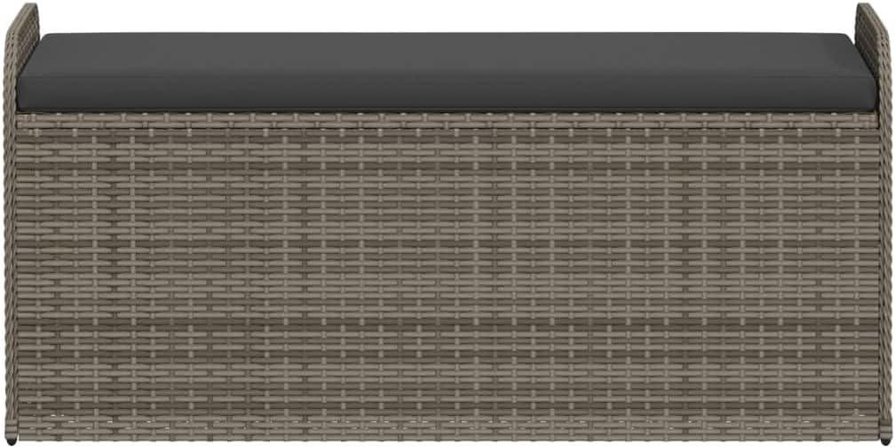 Storage Bench Grey PE Rattan Outdoor Seating with Hidden Storage Box and Cushion, 45.3 x 20.1 x 20.5 Inch Powder-Coated Steel Frame Furniture for Garden and Patio